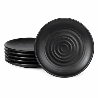 Sotbnna 6 Stück Schwarze Teller, 15 cm Dessertteller mit erhöhtem Rand | 6 runde Melamin-Teller, je 15 cm, mit erhöhtem Rand; für Sushi, Snacks, Obst, Vorspeisen, Dips, Saucen und Beilagen