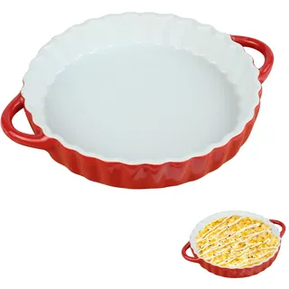 POPAPIE Tiefe Keramik-Kuchenform mit Griffen,Runde Tarteform aus Keramik,Quicheform,26 x 20 x 4cm Auflaufform Rund,Kratz- und Schnittfest Ideal für Pie Backen Quiche Pizza Muffin