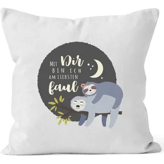 MoonWorks® Kissen-Bezug Faultier Mit Dir Bin ich am liebsten faul Spruch Pärchen Geschenk Mond Kissen-Hülle Deko-Kissen Baumwolle weiß Unisize