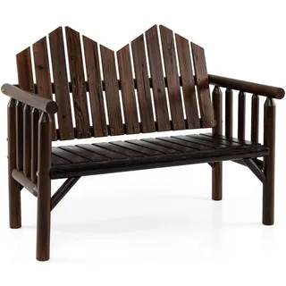 KOMFOTTEU Gartenstuhl aus Massivholz, Stuhl für den Außenbereich mit Armlehnen und hoher Rückenlehne, ergonomische Balkonbank mit Lattenrost (Braun, 2-Sitzer) - Braun