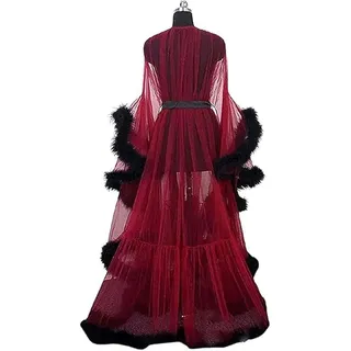 Generisch Damen Sexy Dessous Nachtwäsche Durchsichtige Feder Brautkleid Frauen Robe Extra Langes Nachthemd Morgenmantel Nachtwäsche Sexy Dessous,H,One Size