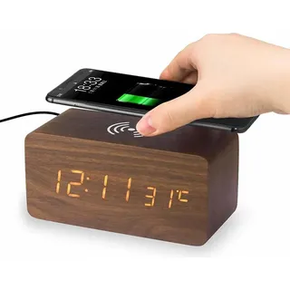 INF Digitaler LED Wecker mit kabellosem Laden - Braun
