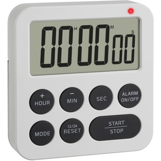 TFA Dostmann Digitaler Timer mit Stoppuhr und Wecker, 38.2051.02, bis 99h/59min/59s, Eieruhr, Küchentimer, Hausaufgabentimer, Kurzzeitwecker, mit LED Warnlicht und 2 Lautstufen, magnetisch