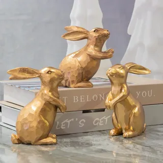 NEROSUN Harz Vintage Gold Häschen Dekor Kaninchen Figuren, Kleine Osterhase Figur 3er Set, Vintage Osterhase Statue Tisch für Heimdekoration, Einweihung, Frühling Ostern Geschenk