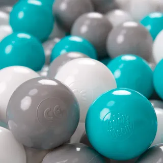 KiddyMoon 1200 ∅ 6Cm Kinder Bälle Für Bällebad Spielbälle Baby Plastikbälle Made In EU, Grau/Weiß/Türkis