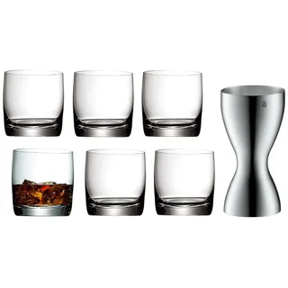 WMF Easy Plus Gin Gläser Set 6-teilig, Tumbler Glas 300 ml, Whisky Gläser & Loft Barmaß, mit 2 Einheiten, 2 cl und 4 cl, kleiner Messbecher für exaktes Dosieren, Cromargan Edelstahl mattiert