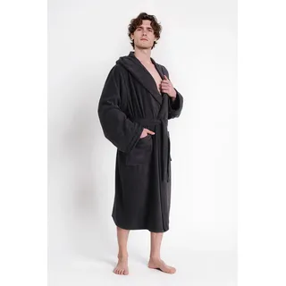 Herrenbademantel BRUNO BANANI "Clement, ideal für Sauna & Spa, Hotelbademantel, Morgenmantel" Gr. XL, grau (anthrazit), L:125cm, Walkfrottier, Hausmäntel, Herrenbademantel, 100% Baumwolle, einfarbig, glänzende Streifen-Bordüre, Taschen, S-4XL