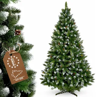 KADAX künstlicher Weihnachtsbaum mit Raureif und Zapfen 220 cm, grün Tannenbaum mit 521 Zweigen, ca.120cm, Kiefer Christbaum aus PVC mit Kunststoffständer (Rentier 220cm)