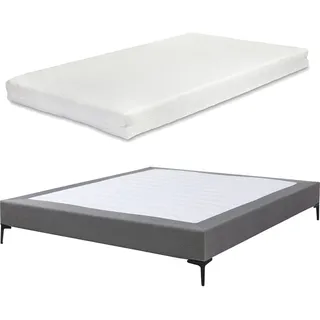 [en.casa] Doppelbett Lilla mit Matratze Textil 180x200 cm Dunkelgrau
