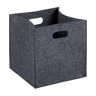 Quadratischer Filzkorb, H x B x T: 30 x 30 x 30 cm, faltbar, mit 2 Trageöffnungen, Regalkorb, anthrazit