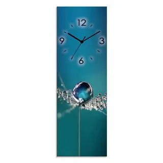 ARTland Glas Wanduhr Funkuhr - schwarzer Zeiger Pusteblume Tautropfen blau Größe: 20x60 cm - Blau