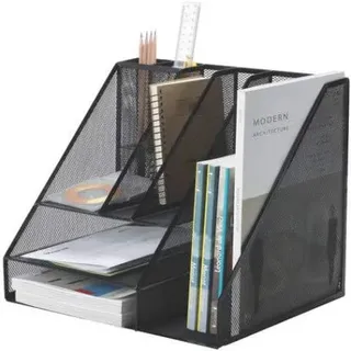 Q-Connect KF18473 Schreibtisch-Organizer A4 aus Lackiertem Metallgeflecht/Schwarz/Schreibtischorganizer/Mesh Metall Büro-Organizer Desk Organizer/ 4 Anti-Rutsch-Füße/ 34,5 x 29,0 x 29,5 cm