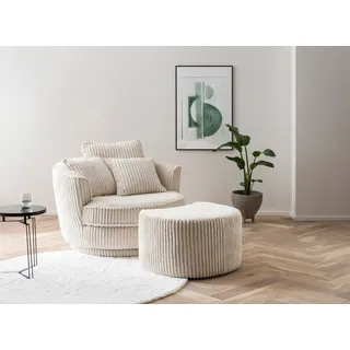 Home Affaire Drehsessel MAISIE Velours/Cord 120 x 86 x 173 cm Beige mit Hocker