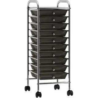 The Living Store Schubladenwagen mit 10 Schubladen Schwarz Kunststoff