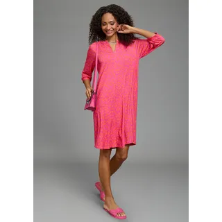 Sommerkleid LAURA SCOTT, Damen, Gr. 36, N-Gr, pink, gemustert, Obermaterial: 95% Viskose, 5% Elasthan, figurumspielend knielang, V-Ausschnitt, Puffärmel mit Gummizug, Kleider Sommerkleid, Mini-Look, mit V-Ausschnitt, mit Halbarm, aus Viskose und Elasthan