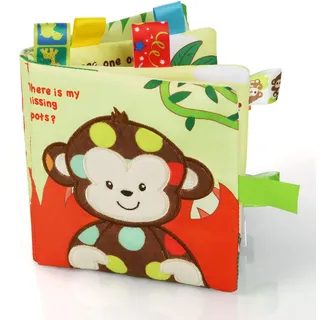 Vicloon Babybücher, Knisterbuch Baby ab 0 Monate Soft-Bilderbuch Stoffbücher Spielbuch für Babys Neugeborenes Kleinkinder Interaktives Bilderbuch Babyspielzeug Geschenke für Babys-Kleiner AFFE
