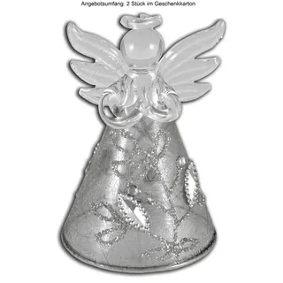 2 GLAS ENGEL ANHÄNGER BETEND 7,5 cm Silberdekor neu. Christbaumschmuck Glasengel