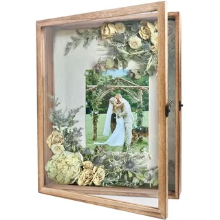 GraduatePro 3D Bilderrahmen zum Befüllen Glasscheibe Holz Box für Objektrahmen DIY Tiefer Rahmen Fotorahmen Shadowbox Memorabilia Bouquet Medaillen Geschenk Braun 32x40 cm