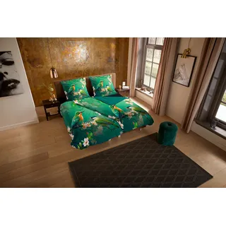 PURE luxury collection Wendebettwäsche »Signi« 2 Stk. tlg. 135x200, Pflegeleicht, Reißverschluss, Wendeoptik, Blumen, Vogel, Grün, grün