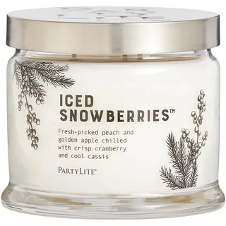 PartyLite Duftwachsglas mit 3 Dochten, gefrorene Blaubeeren, Noten von Apfel, Cassis, Cranberry, Pfirsich, Erdbeere, Beere, Vanille und Moschus, 374,2 g, Brenndauer von 45 Stunden, Duft