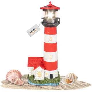 Leuchtturm mit Solarlicht und LED-Leuchtfeuer, Gartendeko 39 cm hoch