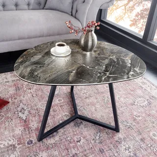 riess-ambiente Moderner Couchtisch MARVELOUS 70cm taupe schwarz Metall Marmor Keramik Wohnzimmer Beistelltisch Tisch - Taupe