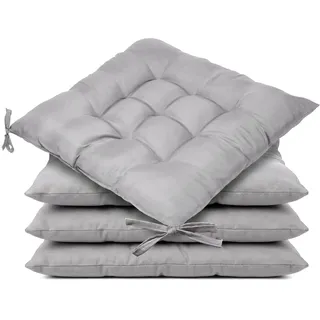 APXEL 4er Set Stuhlkissen, 40x40x3cm Sitzkissen mit Bändern rutschfeste Sitzkissen für Stuhl & Bank, waschbar Sitzpolster Indoor Outdoor Stuhlkissen für Büro Balkon Esszimmer Küche (170g)