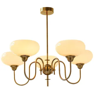 KCO Lighting Goldfarbener Vintage-Kronleuchter, moderner 5-flammiger Kugel-Kronleuchter mit glattem Lampenschirm, Sputnik-Pendelleuchte, Esszimmer-Deckenleuchte für Wohnzimmer, Schlafzimmer