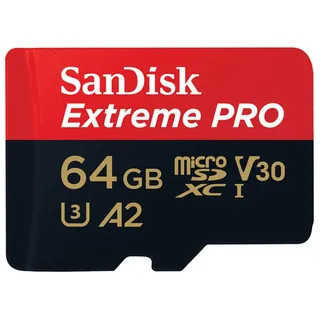 SanDisk Extreme PRO R200/W90 microSDXC 64GB Kit, UHS-I U3, A2, Class 10 (SDSQXCU-064G-GN6MA)
