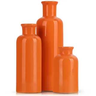 Orange Keramikvase, 3-teiliges Set, Moderne Bauernhaus-Dekoration, mehrfarbige Keramik, kleine Vase für Landhausdekoration, Wohnzimmerdekoration, Tischdekoration und Eingangsdekoration