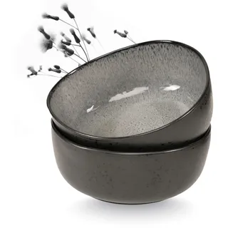 Moritz & Moritz ORGANIC Servierschalen Set Grau - 2x Große Schalen aus hochwertigem Steinzeug, Modern & Zeitlos, Mikrowellen- & Spülmaschinengeeignet - Perfekt für Salate, Pasta, Snacks & mehr