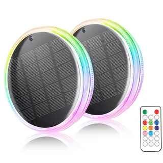 Qoolife Poolbeleuchtung Solar, 2 Stück Poolbeleuchtung Unterwasser mit Fernbedienung, IPX7 Wasserdicht Teichbeleuchtung Solar Pool Licht, 12 Farbmodi, Timer für Schwimmbad, Halloween