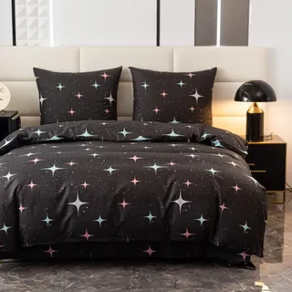 Baumwollbettwäsche 140x200 Sterne - Schwarz