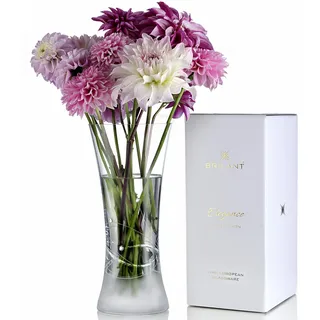 BRILANT Chic Runde Hohe Kristall Vase Glas - Blumenvase Modern, Zylindervase, Durchsichtige Vase für Elegante Akzente (26 cm)