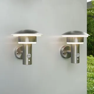 NBHANYUAN Lighting® 2 Stück LED 4 Modi Außenlampen mit Bewegungsmelder und Dämmerungssensor,Dauerlicht,Aussenwandleuchte für Haustür,Veranda,Silber,IP44,SUS316 Edelstahl, Warmweiß (3000K)