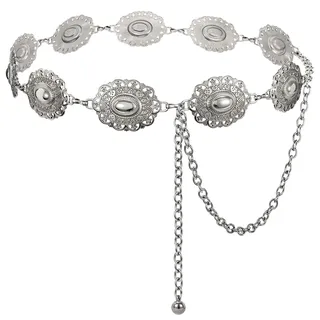 XZQTIVE Damen Boho Kettengürtel mit Oval Conchos – Western Cowgirl Metall Gürtel für Jeans & Kleider