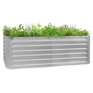 Blumfeldt Hochbeet aus Metall, Wetterfestes Stahl-Hochbeet für Balkon & Garten, Rostfreies Hochbeet Verzinkt, Freistehende Hochbeete 200x60x100 cm, 1200L Pflanzkübel Groß für Blumen, Obst, Gemüse - Silber