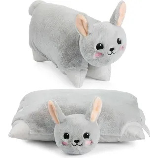 BRUBAKER Kuscheltier-Kissen Hase - 2 in 1 Plüschtier und Kuschelkissen - 40 x 30 cm Kuschelhase - aufklappbares Kinder Plüschkissen, Grau - Grau