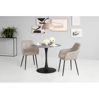 Hela Essgruppe »MOSEL« 3 Stk. tlg. Tisch 90x75 cm, Platte rund, gesinterter Stein, Armlehnenstuhl, grau
