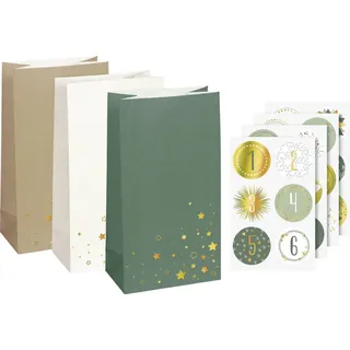 Heyda Adventskalender-Set Papiertüten 3-farbig groß 2023
