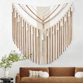 Weldomcor Große Makramee Wandbehang, Boho Geometrische Kunst Handgemachte Gewebte Quaste Wandteppich, Bohemian Wanddekor für Wohnzimmer Schlafzimmer Kinderzimmer Wohnung Wohnheim Deko, 168cm x 154cm
