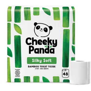 The Cheeky Panda Toilettenpapier 3-Lagig Großpackung | 48 Rollen x 200 Blatt | Klopapier Plastikfrei Verpackt | Eco WC Papier