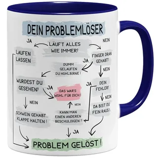 OM3® lustige Kaffee-Tasse mit Spruch - Problemlösung auf der Arbeit - Problemlöser - Keramik Becher - 11oz 325ml - Beidseitig Bedruckt - Dunkelblau