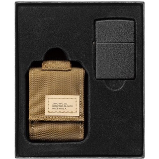 Zippo Unisex's Coyote Pouch and Black Crackle Windproof Lighter Gift Set, Tan, One Size