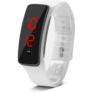 Naroote LED-Digitaluhr für Damen, Silikonarmband, Sportuhr, Digitales 12-Stunden-Zifferblatt, Elektronisches Display, Armbanduhr für Männer, Frauen, Teenager, Studenten (Weiss)