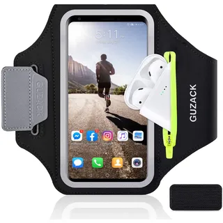 MR.LUYU Sportarmband mit Kopfhörer Tasche für Handys bis 6,9 Zoll | Handytasche Joggen mit Fallschutzschnalle, Reflektierendem Rahmen, Touchscreen, Rutschfestes, für Joggen Laufen Fitness