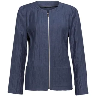 Jackenblazer GOLDNER "Leichter Struktur-Blazer mit Reißverschluss", Damen, Gr. 40, grün (schieferblau), Obermaterial: 44% Leinen LI. 44% Viskose CV. 12% Polyamid PA., weit Tubular, Blazer Jackenblazer, mit figurformenden Teilungsnähten