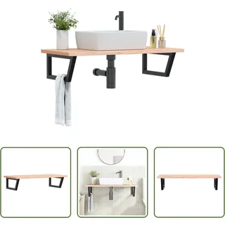 The Living Store Waschbeckenregal Wandmontage Stahl und Massivholz Buche - Braun