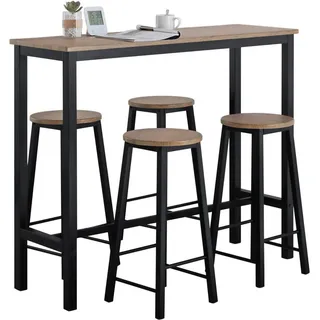 SoBuy Bartisch + 4 x Barhocker , Schwarz , Holzwerkstoff , 120x100x40 cm , Esszimmer, Barmöbel, Barschränke & Theken