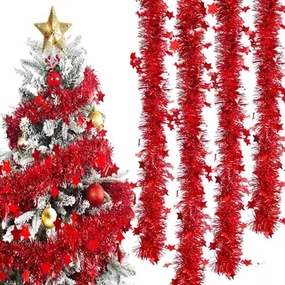 Lametta Girlande Weihnachten, 8 Stück Weihnachtsdeko Girlanden, Weihnachtsgirlanden Mit Sternen Verziert, Weihnachtsbaum Dekoration Girlande, Weihnachtsgirlande Treppe, Weihnachtsgirlanden Kamin